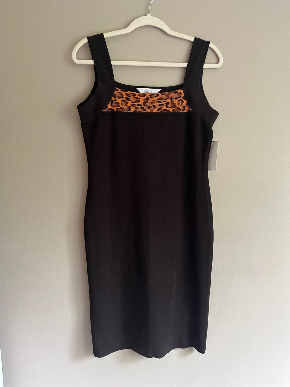 Misook square neck cheetah inset sleeveless Sheath Dress Animal Print sz small